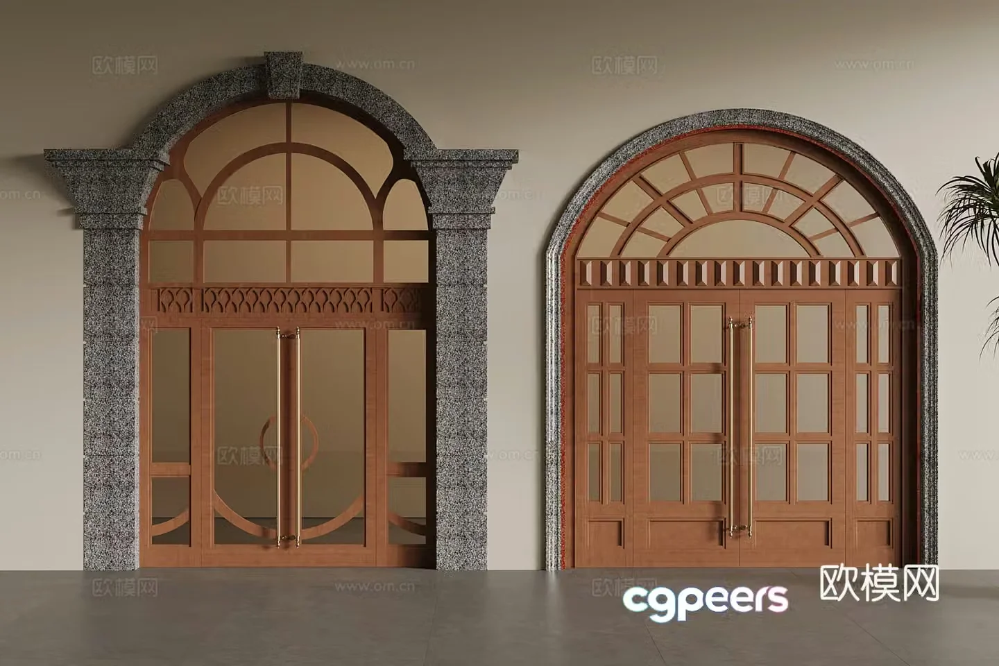 Simple European double-opening doors swing doors arched doors glass doors 3D model