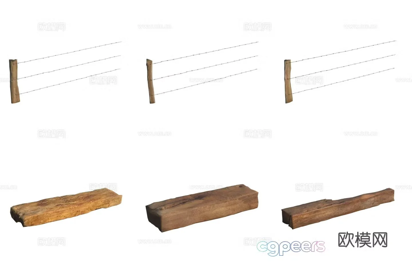 Wood board wire fence 3d model