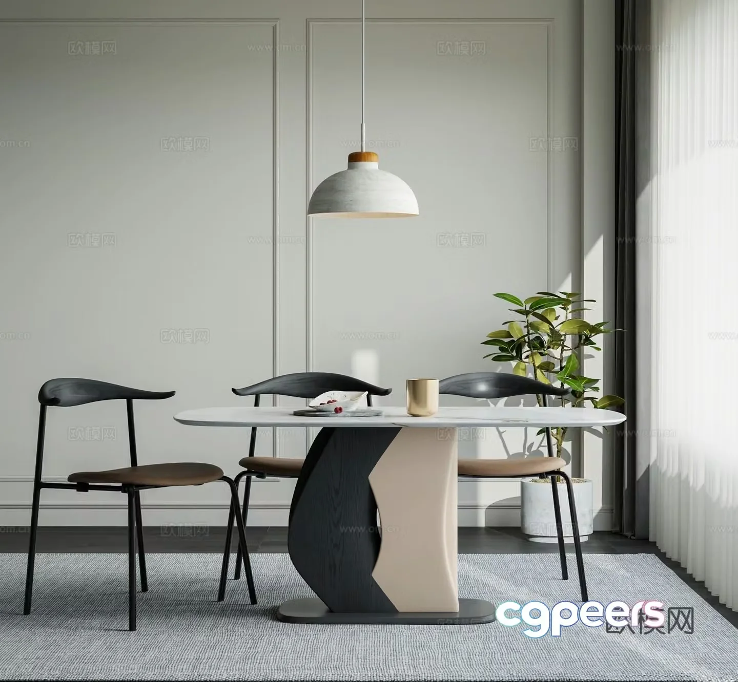 Modern dining table and chairs marble dining table 3d model