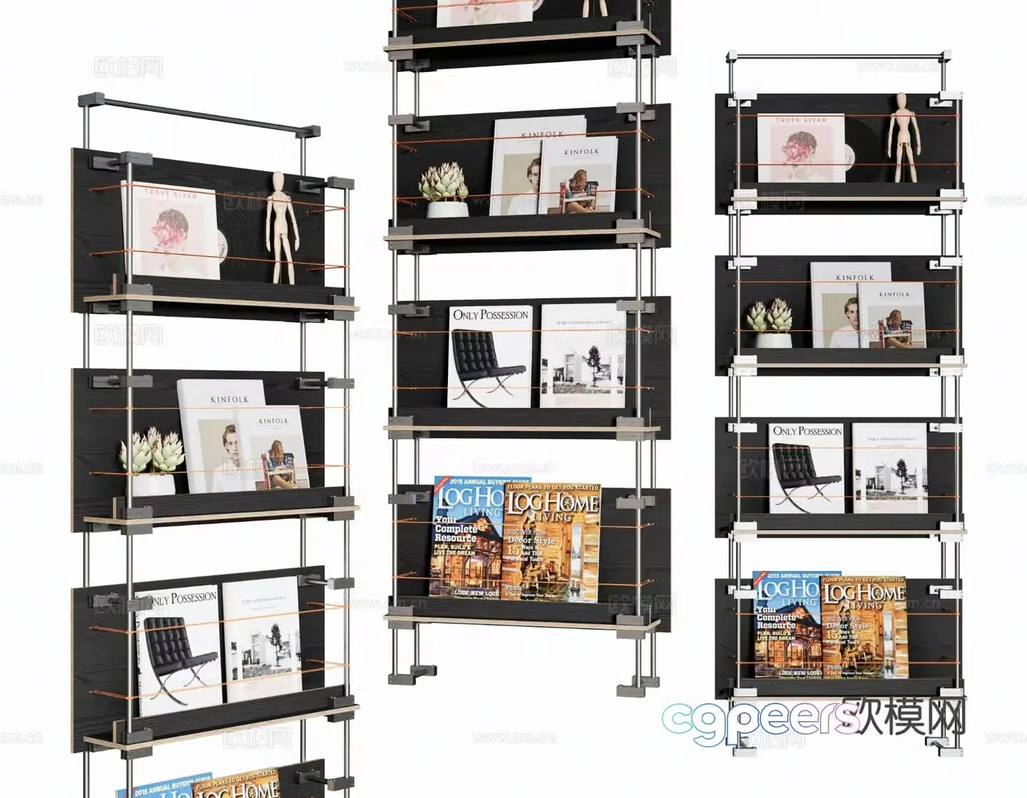 Modern bookshelf magazine rack 3d model