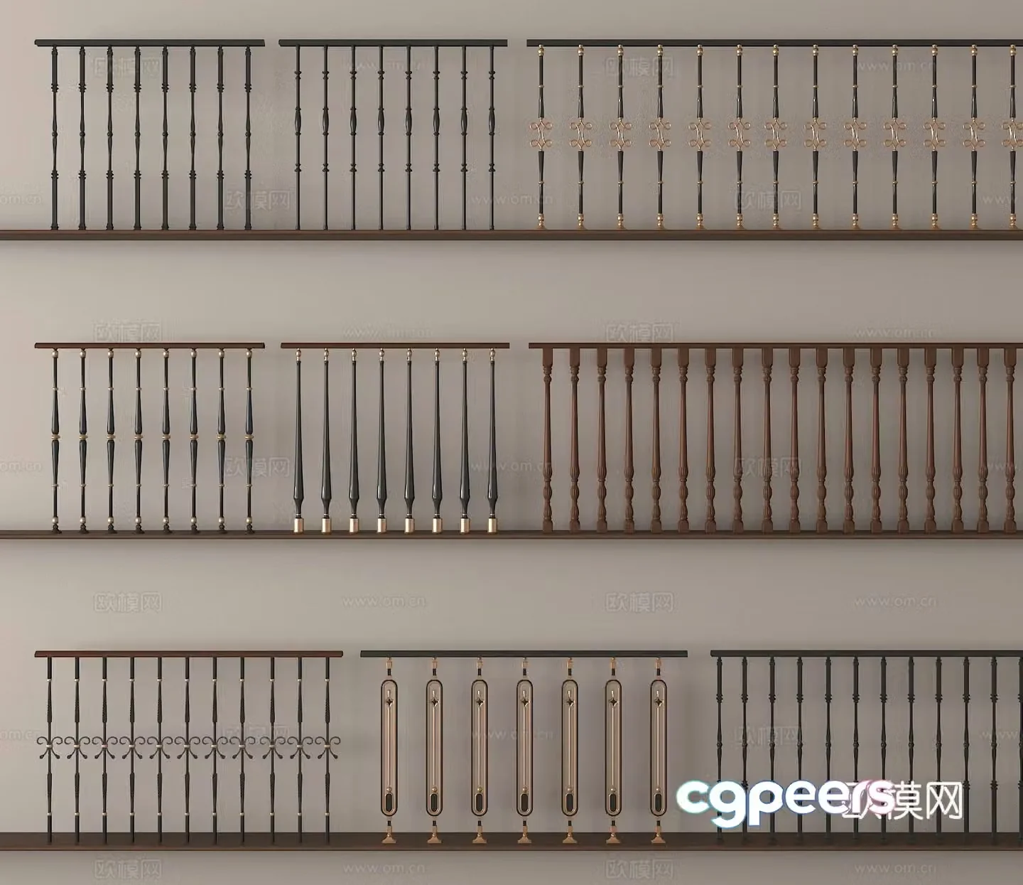Iron handrail railing fence guardrail 3d model