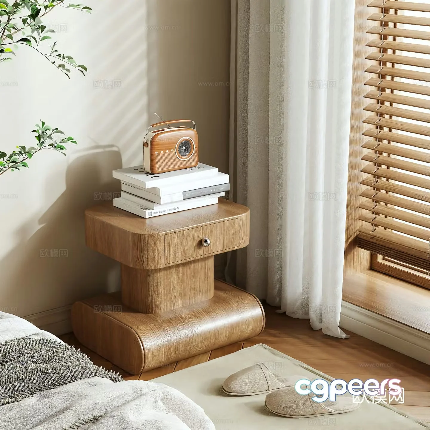 Log style bedside table 3d model