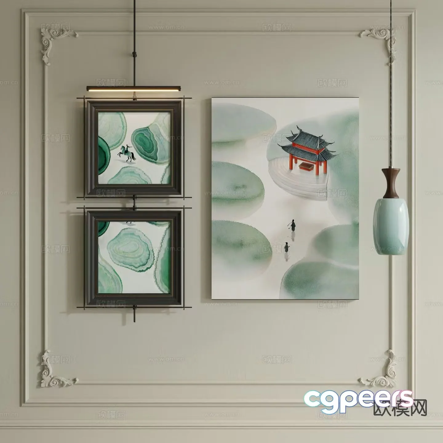 New Chinese style hanging painting hanging rod decorative painting Zen hanging painting 3D model