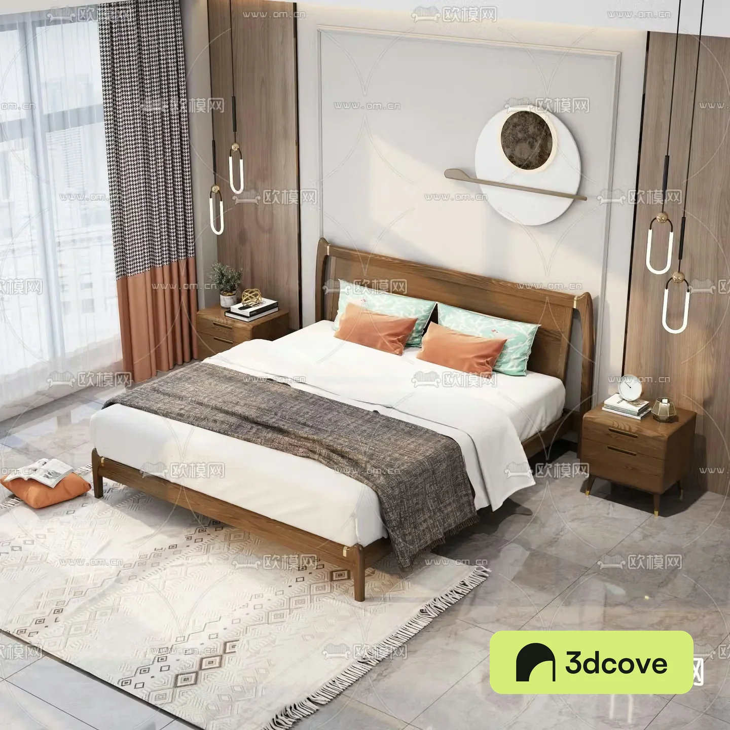 Modern double bed solid wood bed