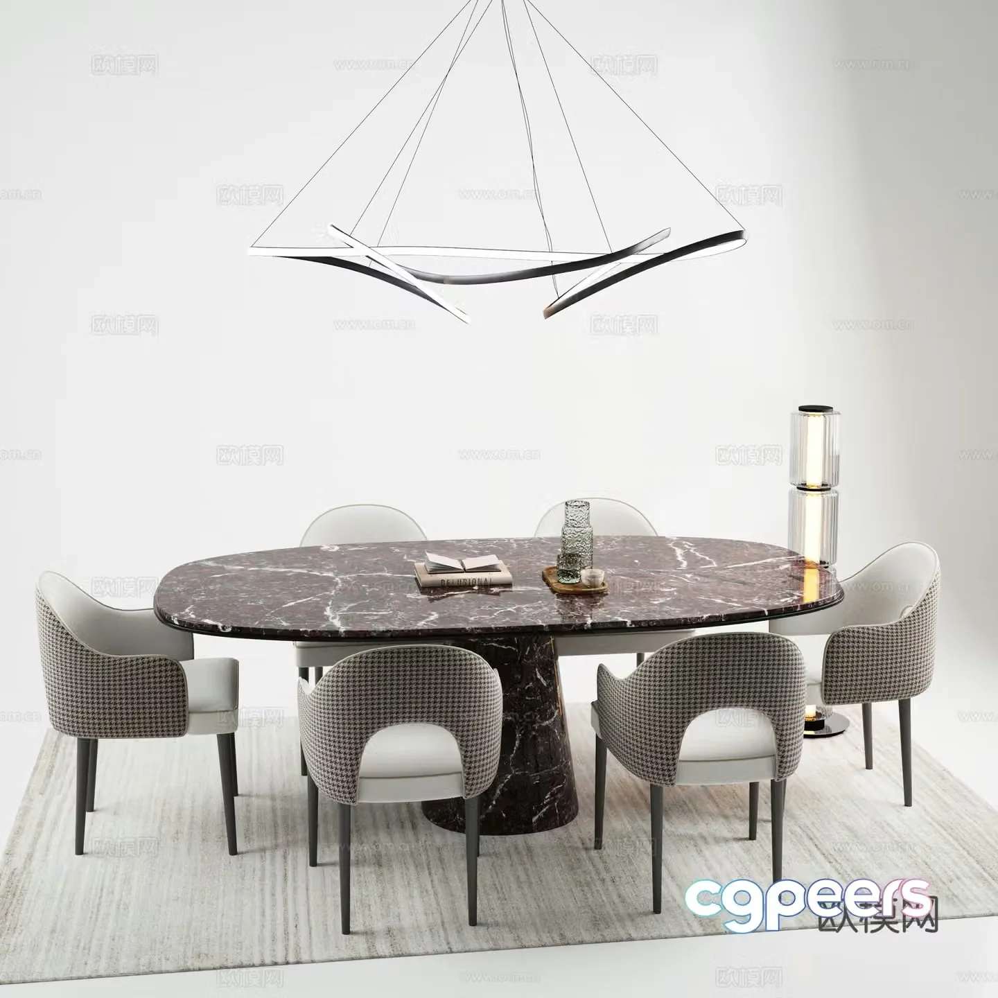 Dining table Dining chair Restaurant Carpet 3d model