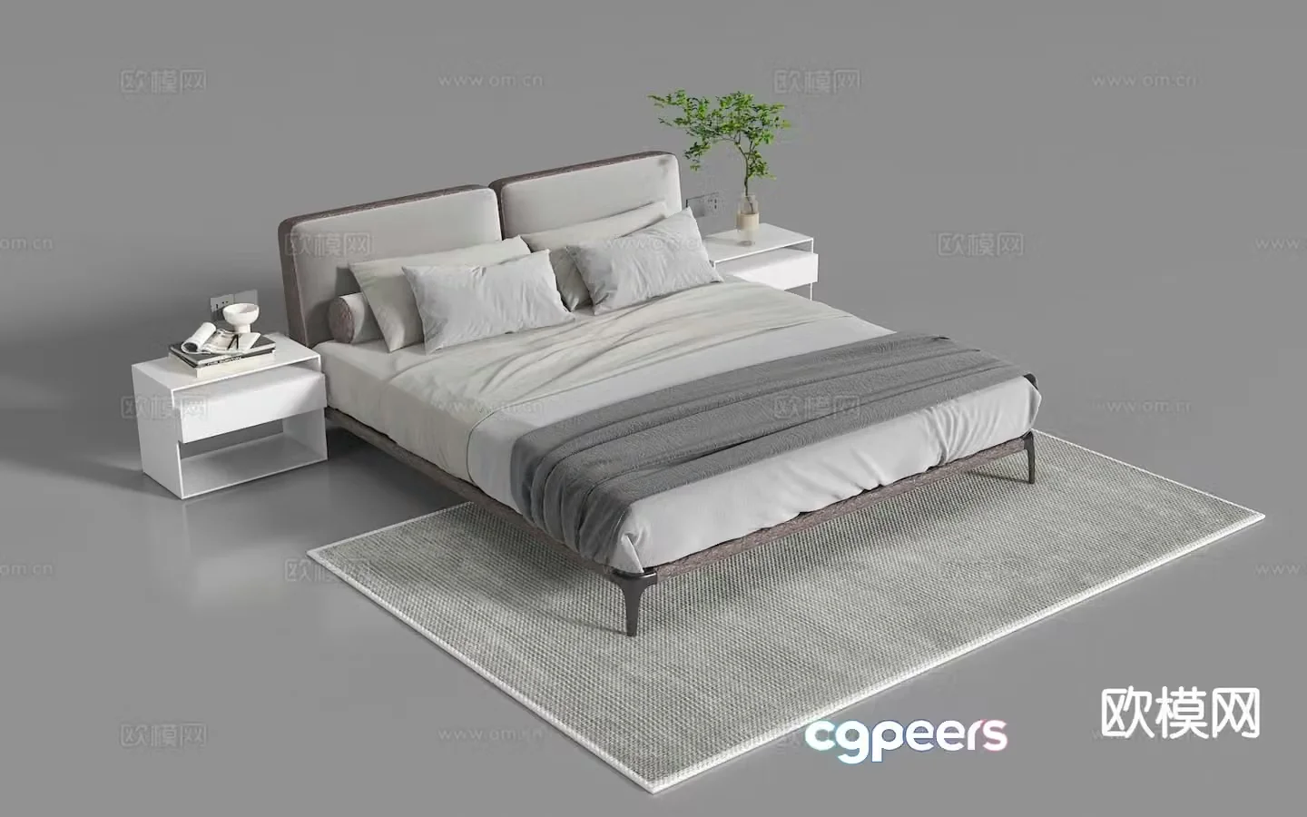 Modern double bed fabric bed 3d model