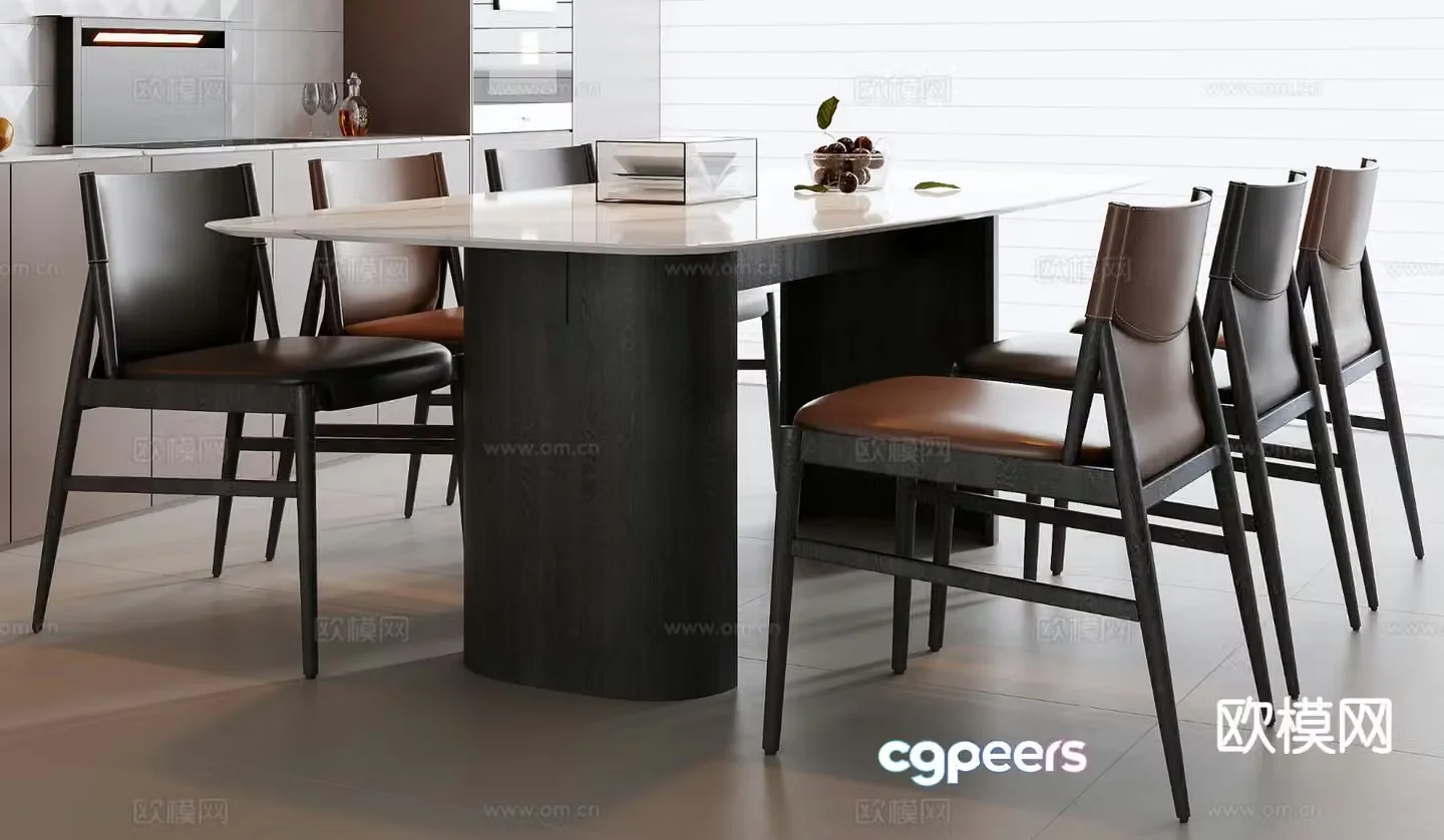 Italian dining table and chairs strip dining table 3D model