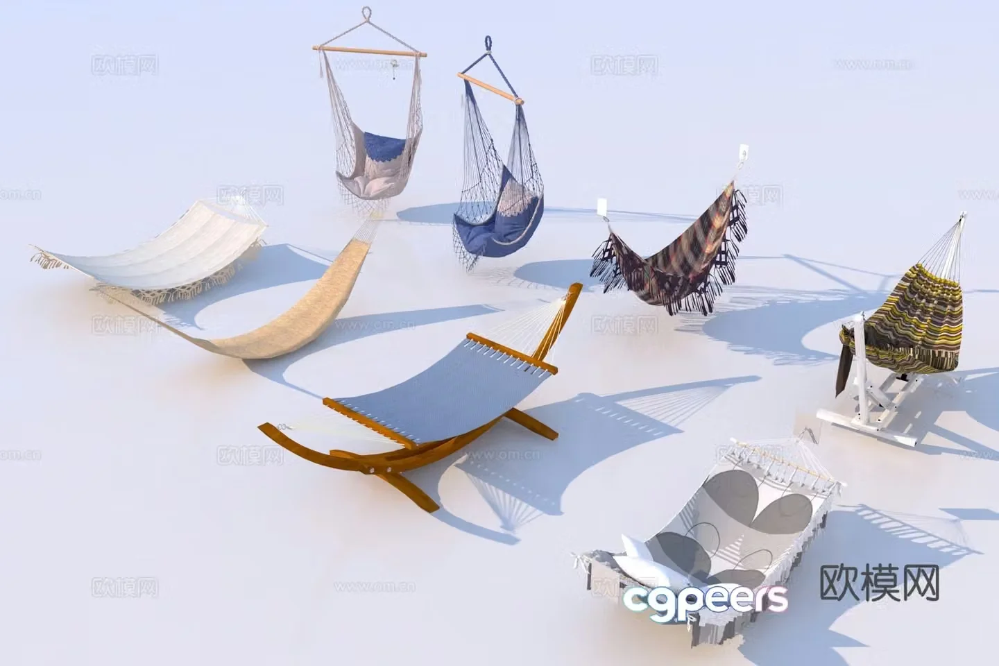 Modern outdoor hanging chair combination 3D model