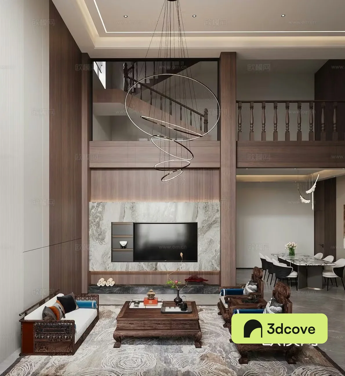 Modern light luxury air-cooled duplex living and dining room