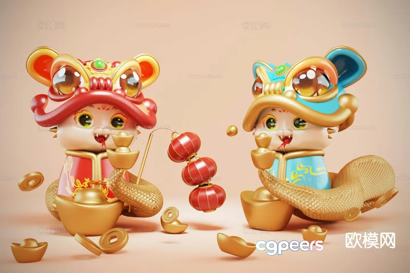 Year of the Snake Snake Baby Elements New Yearâ€™s Presentation Year of the Snakeâ€™s Presentation 3D Model