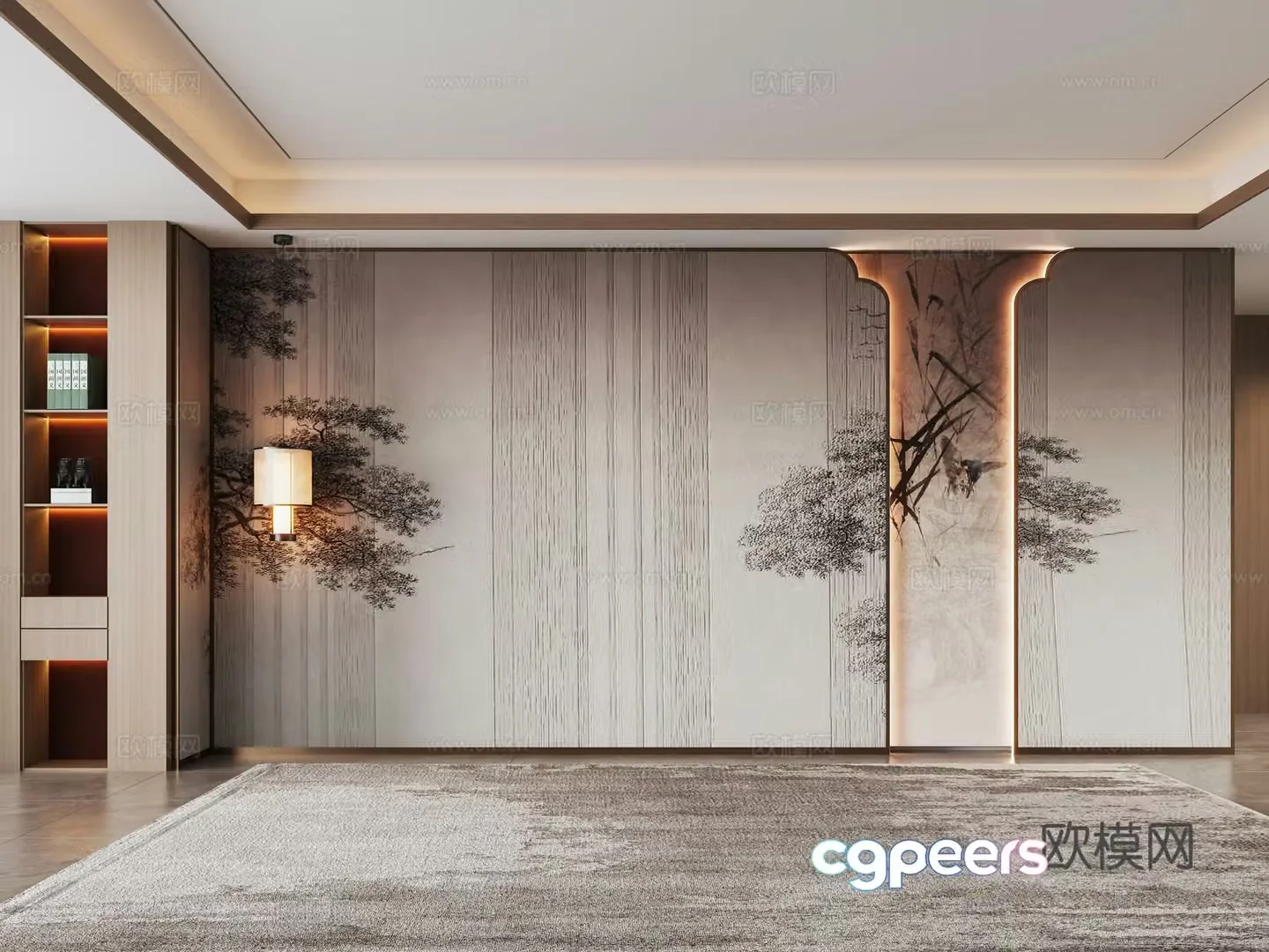 Zen new Chinese sofa background wall 3d model