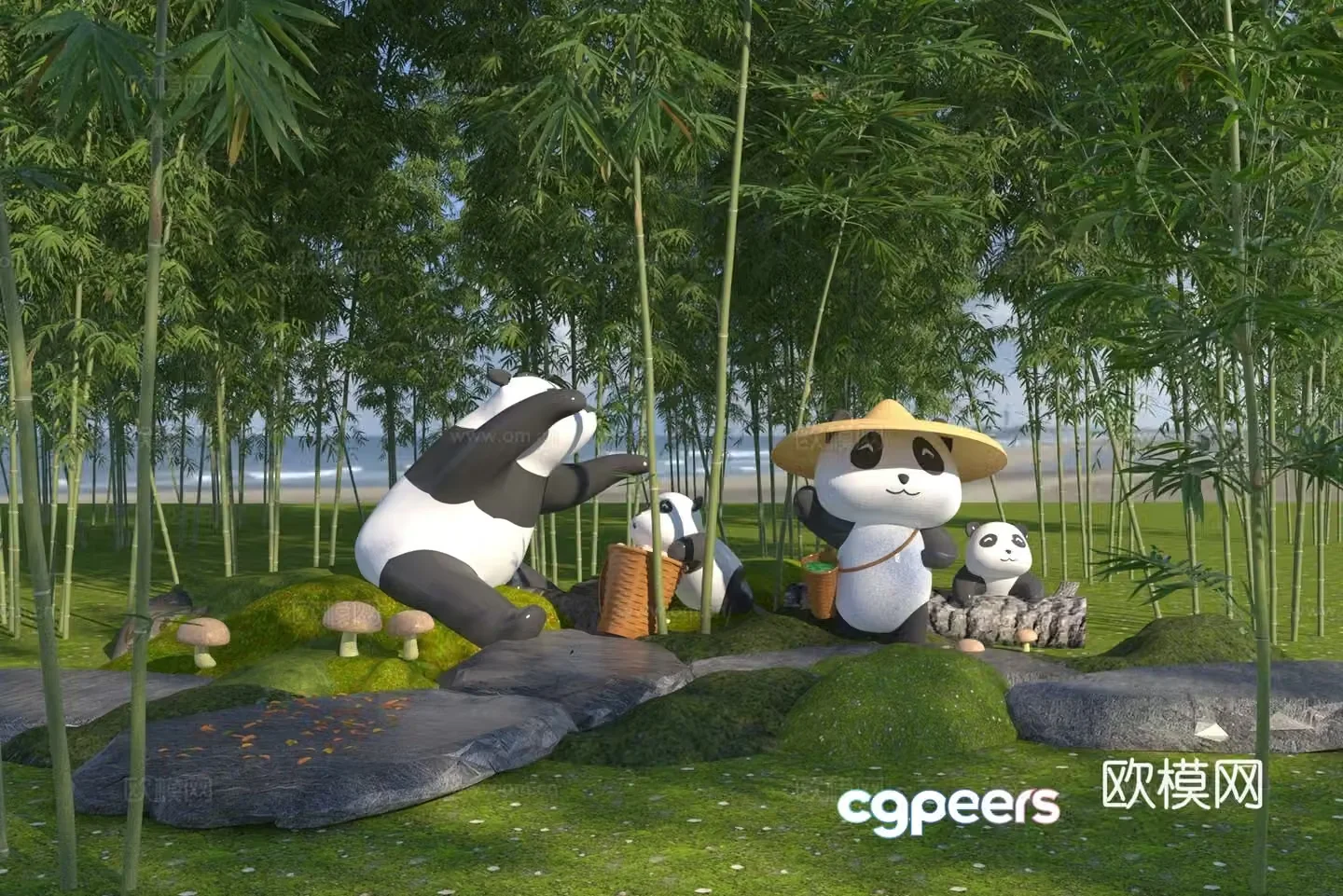 Modern panda cartoon sculpture 3d model