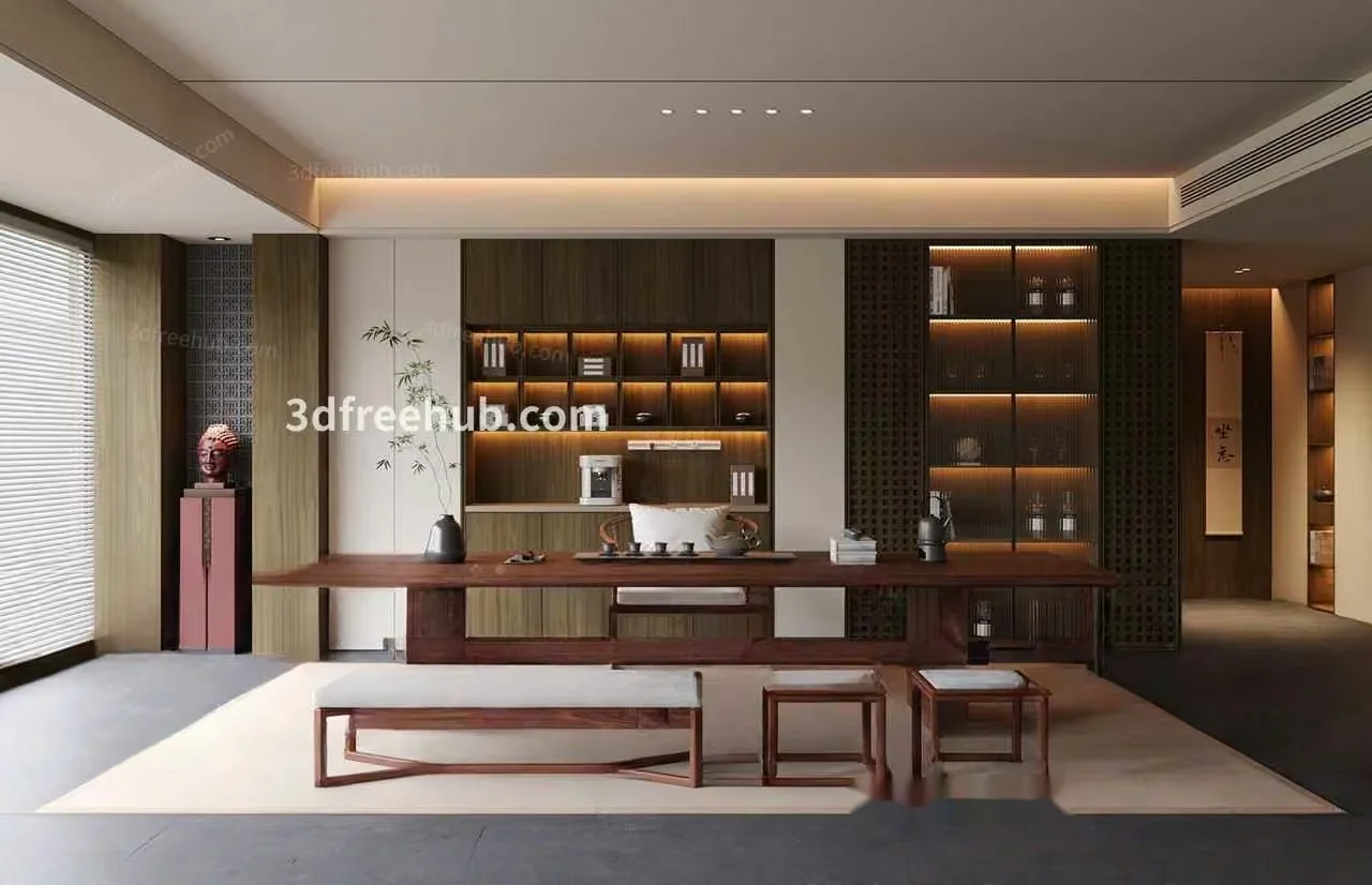 Modern Asian-Inspired Living Room 3D Model – 18690 – VRAY Render