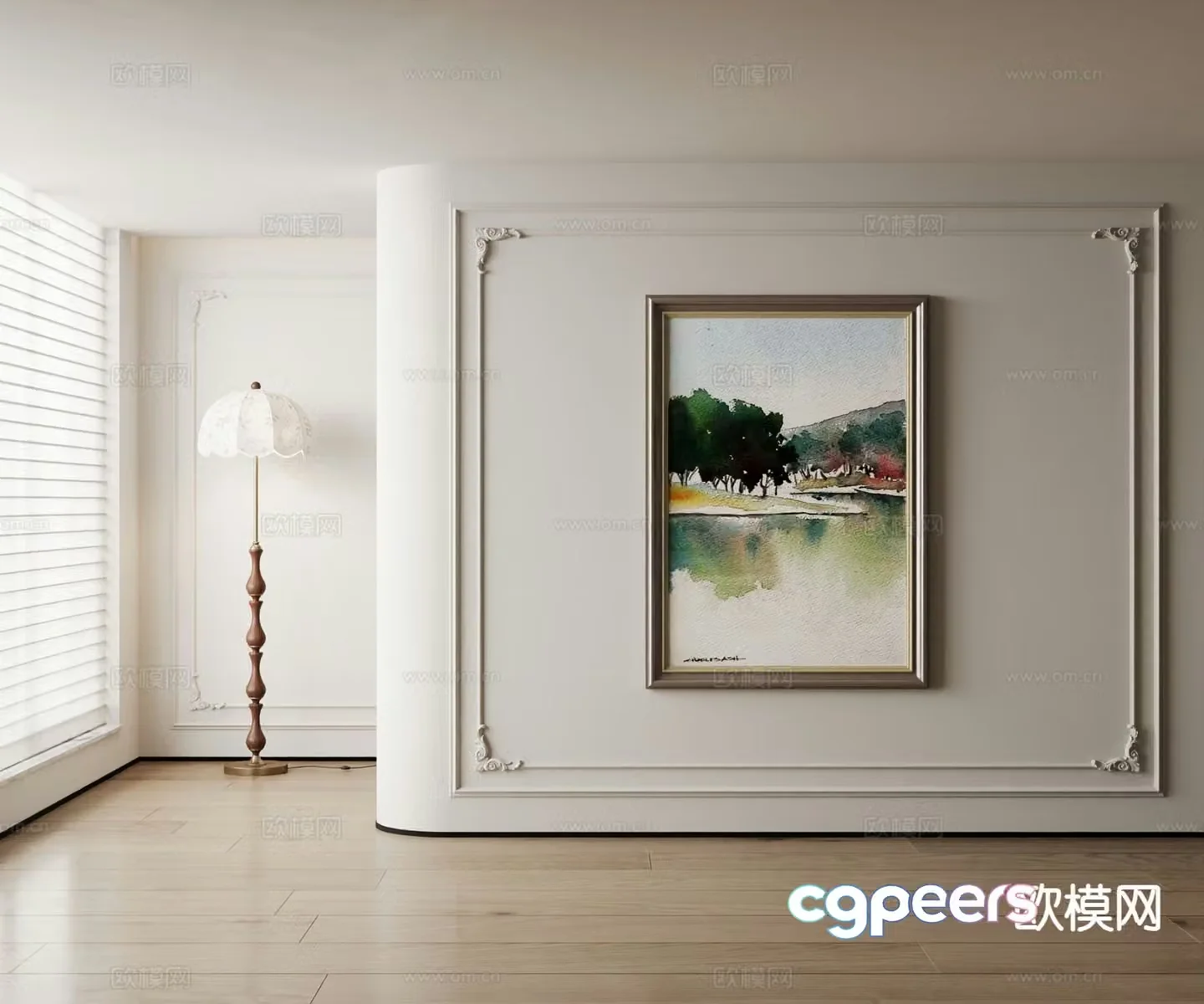 American decorative painting landscape painting watercolor painting 3d model