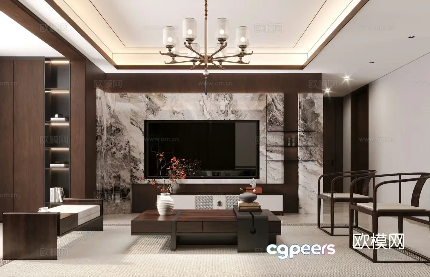 New Chinese style entrance living and dining room 3D model 3D model