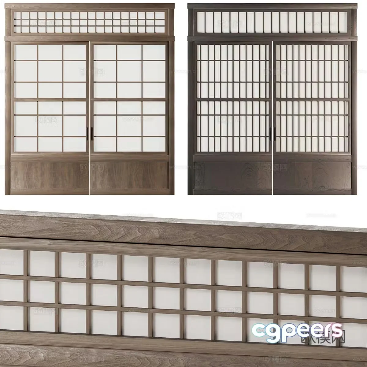 New Chinese and Japanese solid wood sliding door 3D model