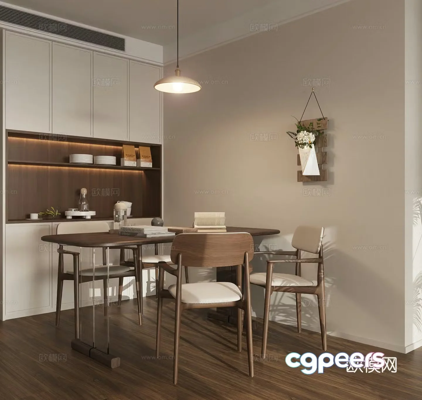 3D model of dining table and chair in ancient restaurant