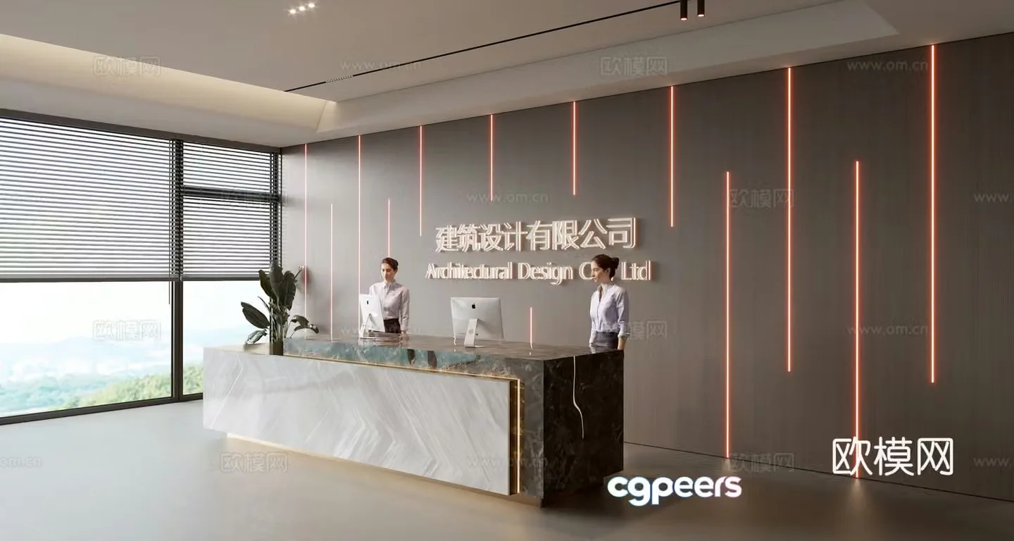 Modern company front desk reception area front desk background wall reception desk service desk 3d model