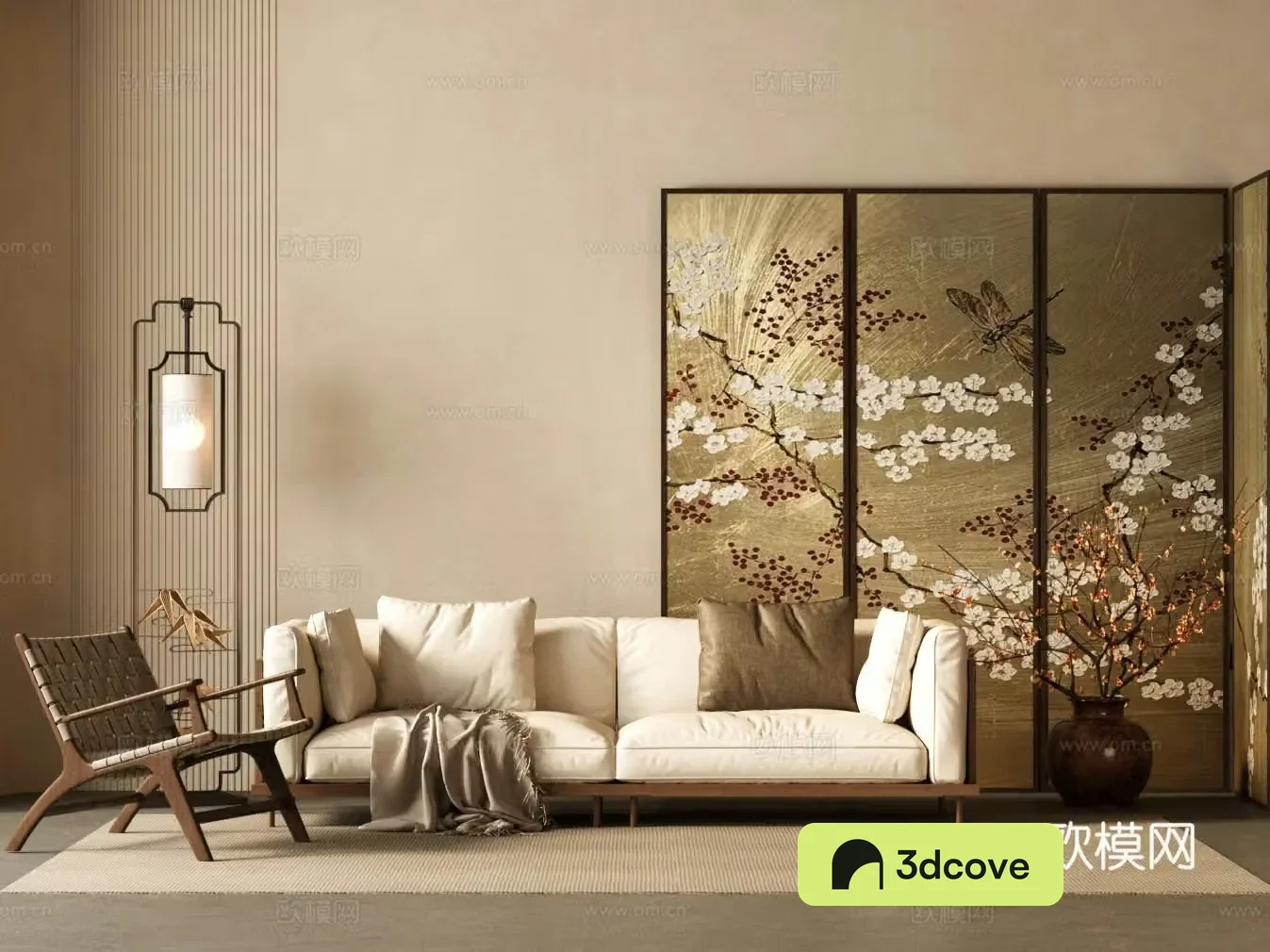 New Chinese living room sofa and coffee table combination folding screen leisure chair