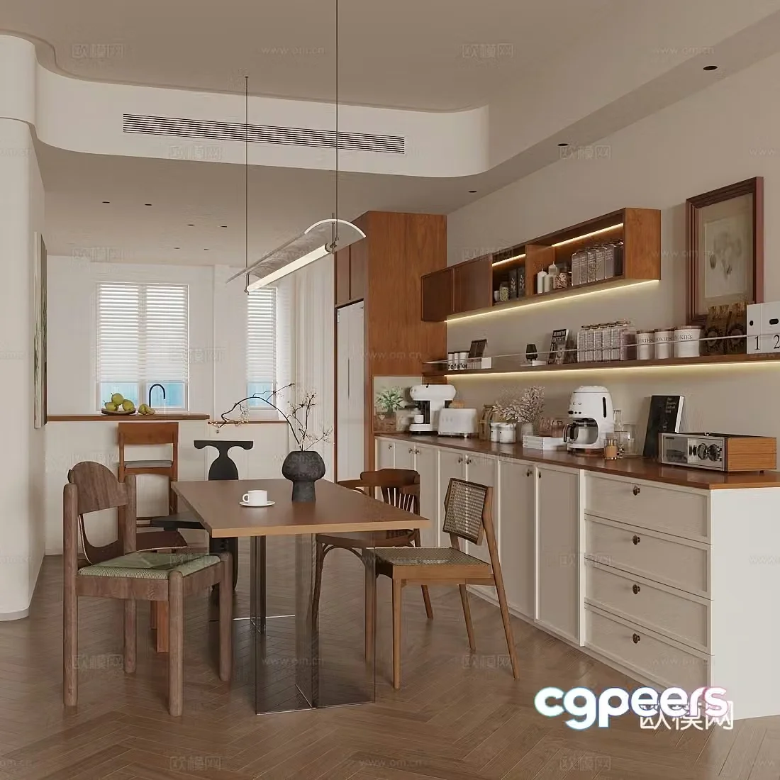 Modern home restaurant Home restaurant Sideboard Dining table and chair combination Chandelier 3d model