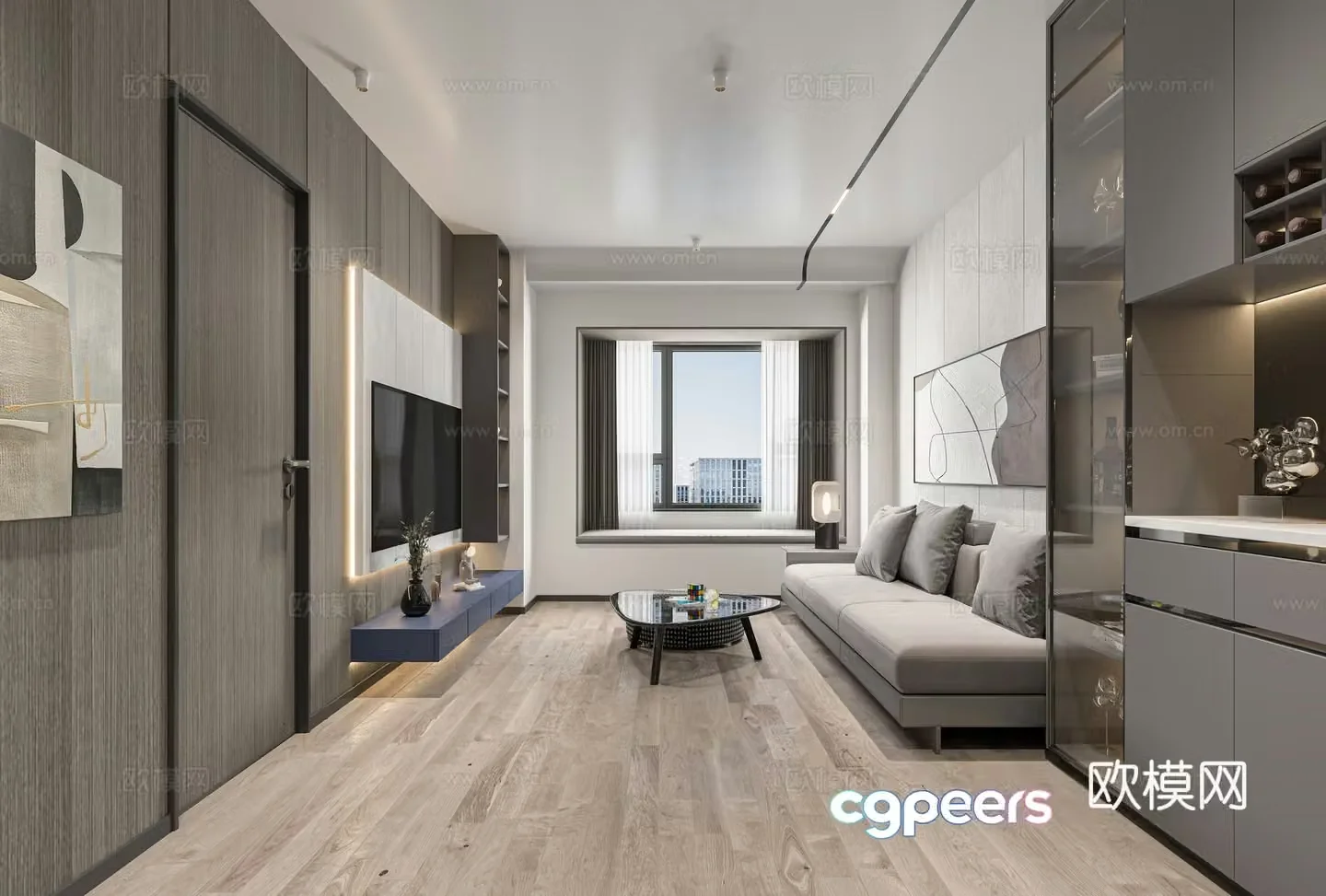 Modern living and dining room 3d model