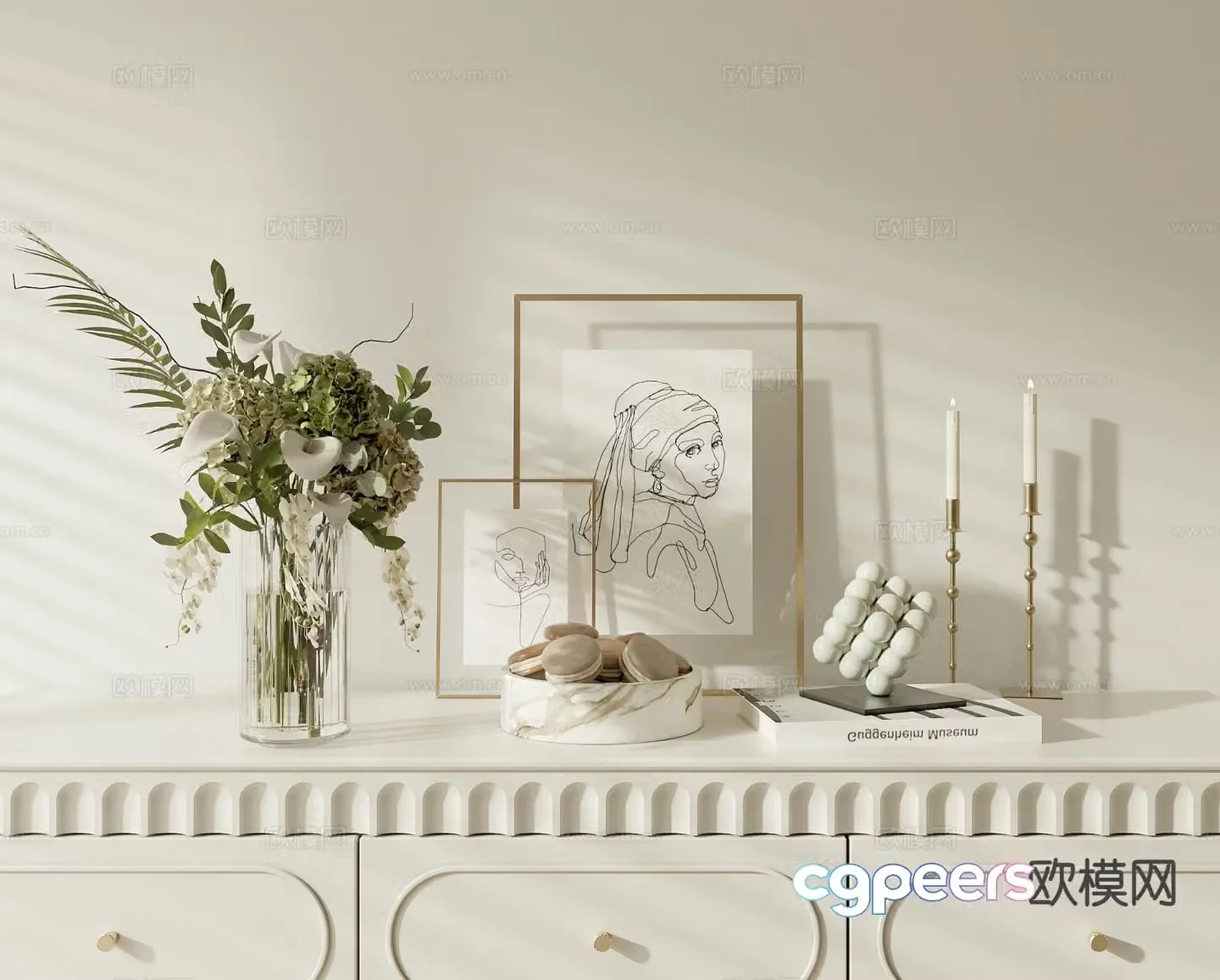 French decorations ornaments photo frames vases 3D model