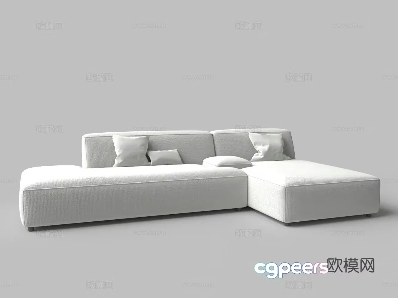 Modern multi-person L-shaped white fabric sofa 3d model