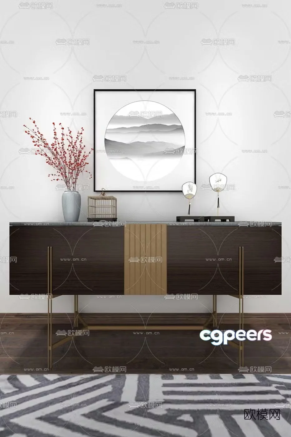Yuanhe Daqian Design New Chinese style solid wood end view cabinet 3D model