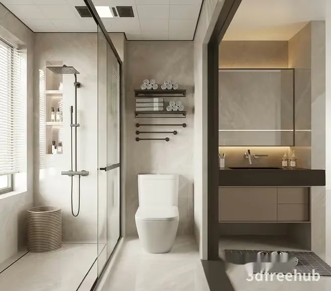A Bathroom With A Toilet And Sink 3D Model – 22013 – VRAY Render
