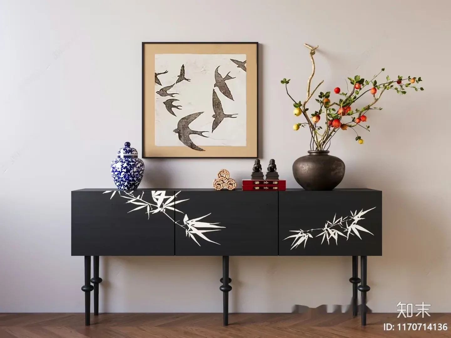 A Console Table With A Black And White Design 3D Model – 14534 – CORONA Render