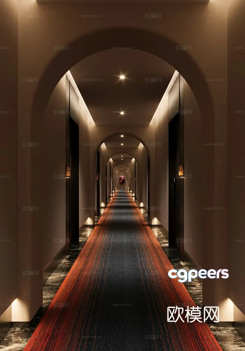 Modern accommodation hotel corridor aisle 3d model