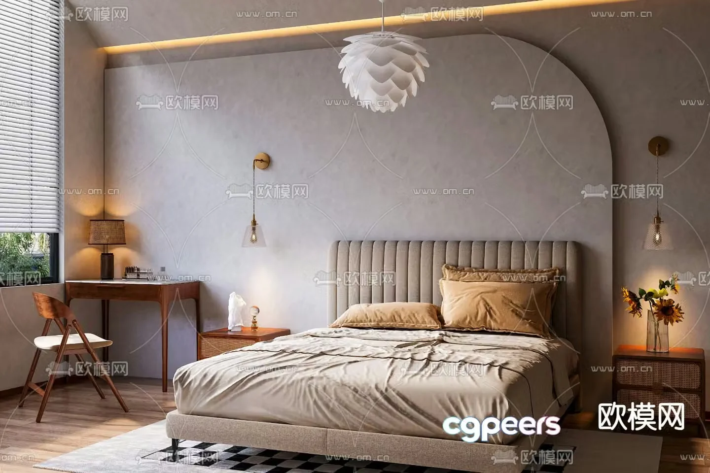 Wabi-sabi double bed 3d model