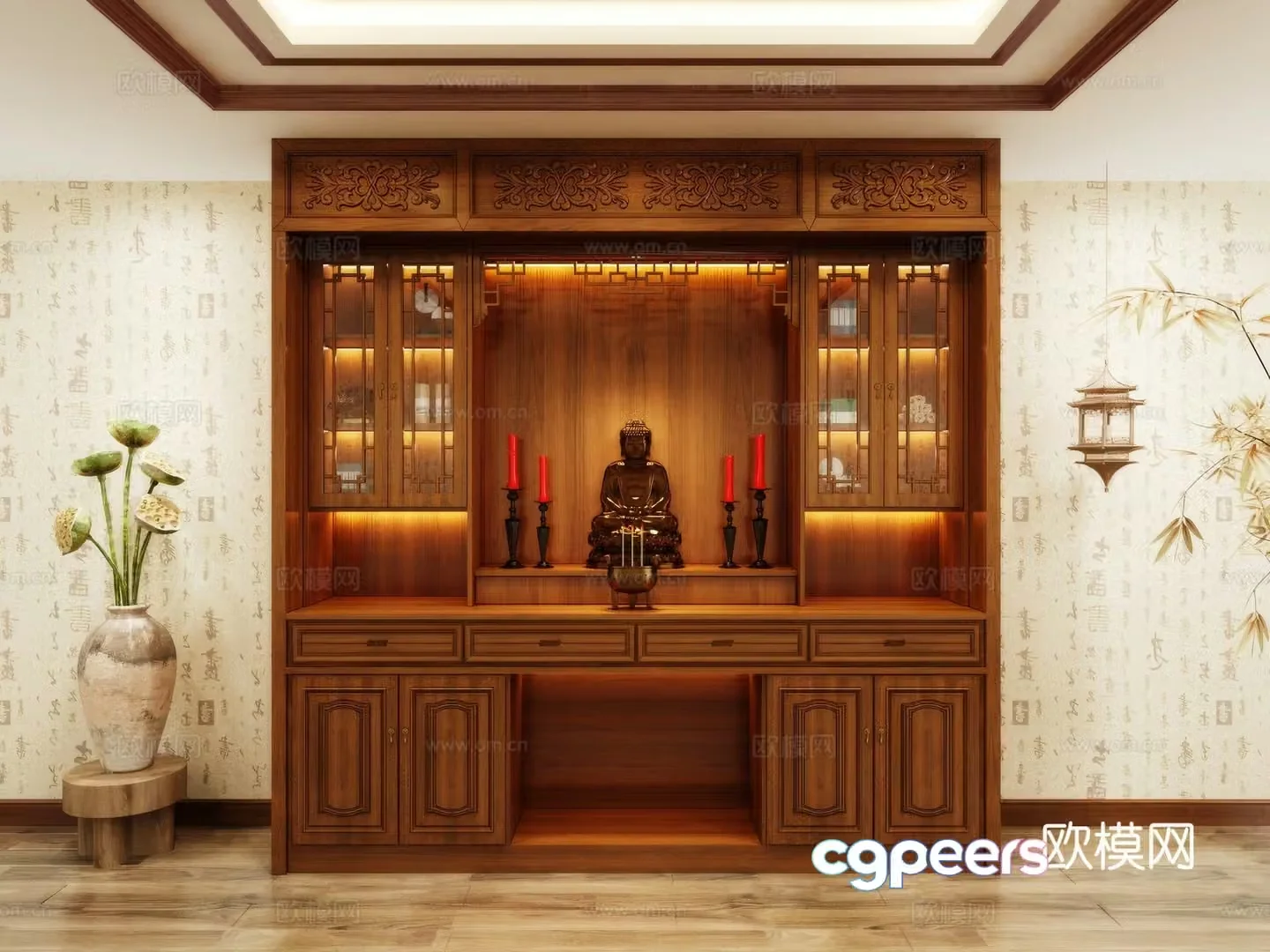 Buddha niche shrine hostel incense stove candle holder 3d model
