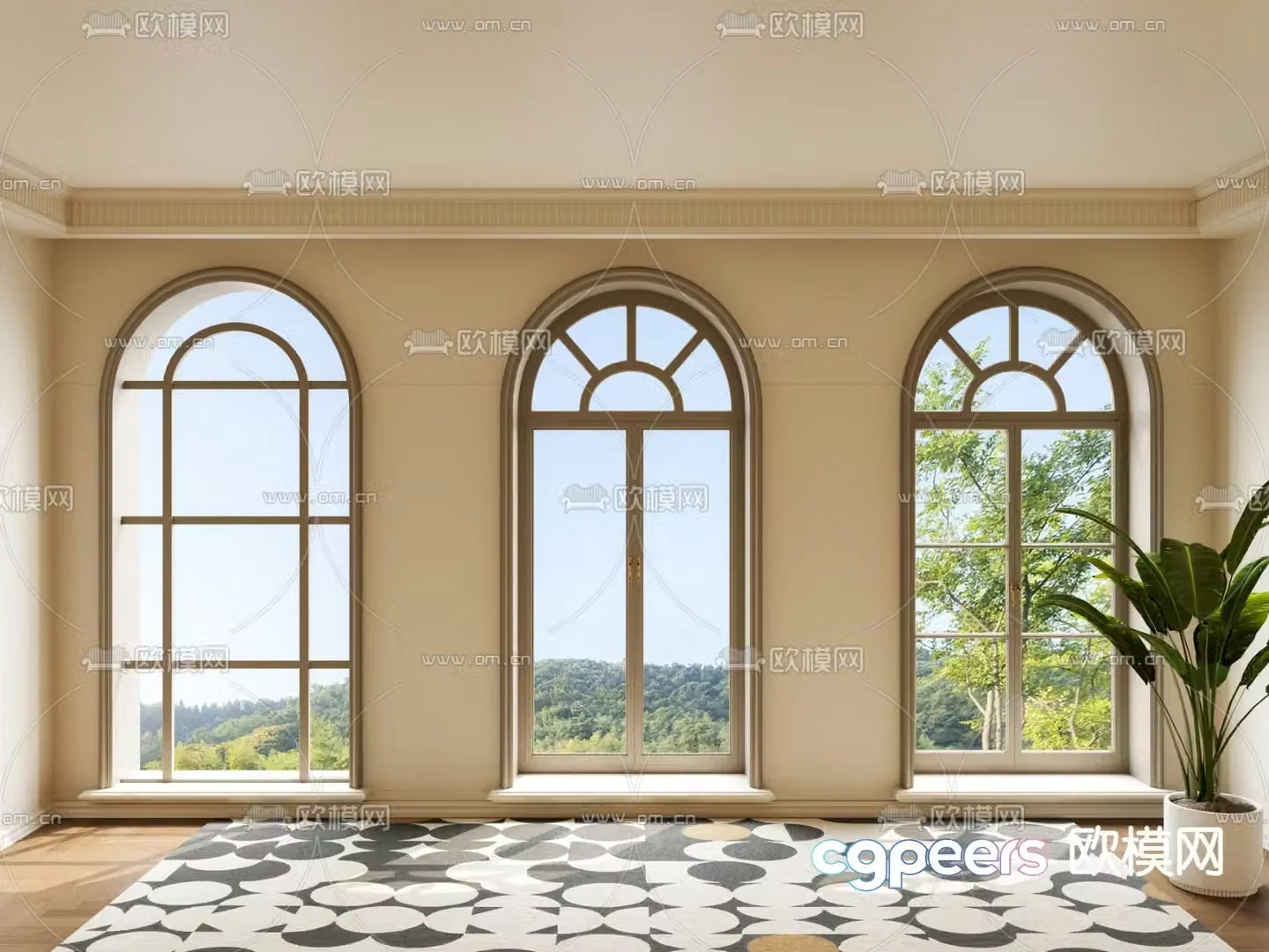 French window Arched window Floor-to-ceiling window 3D model
