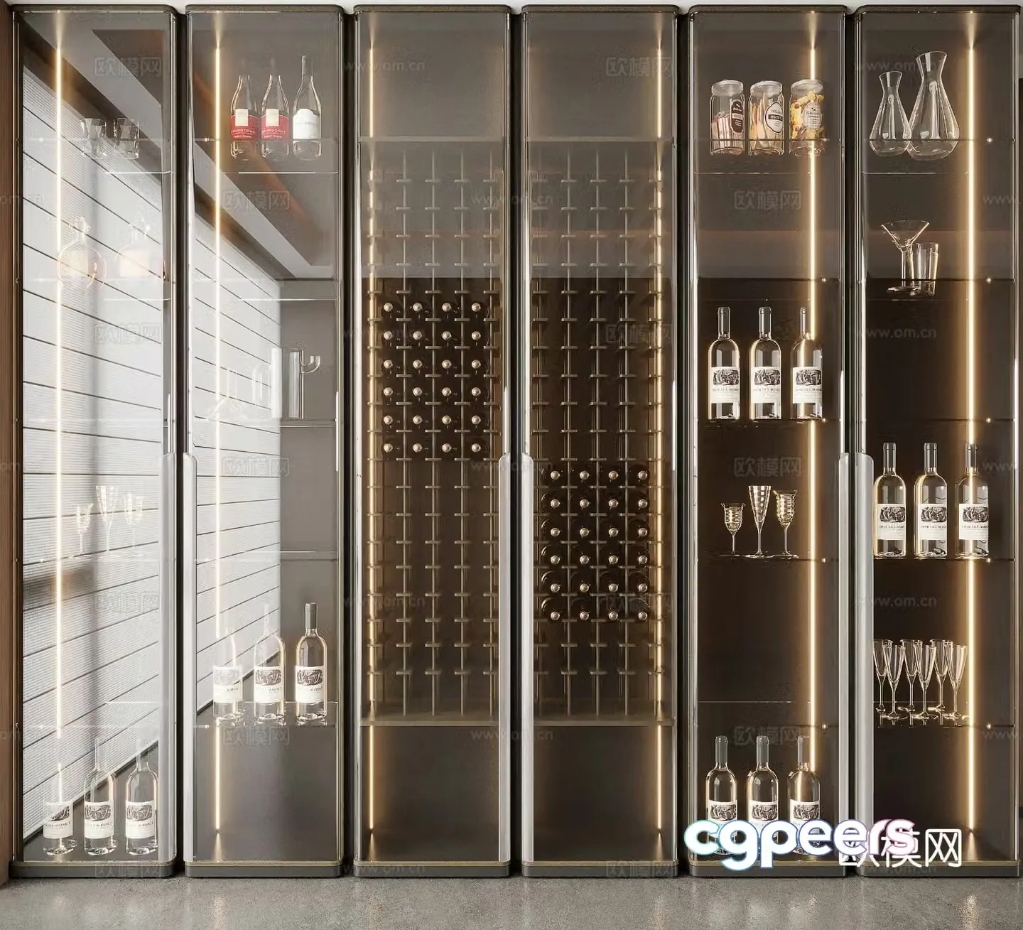 Light luxury glass wine cabinet 3D model