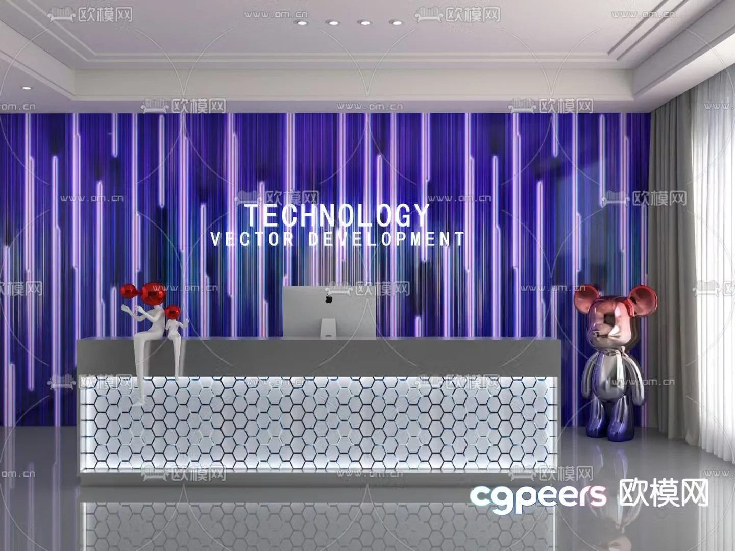 Modern front desk reception desk 3d model