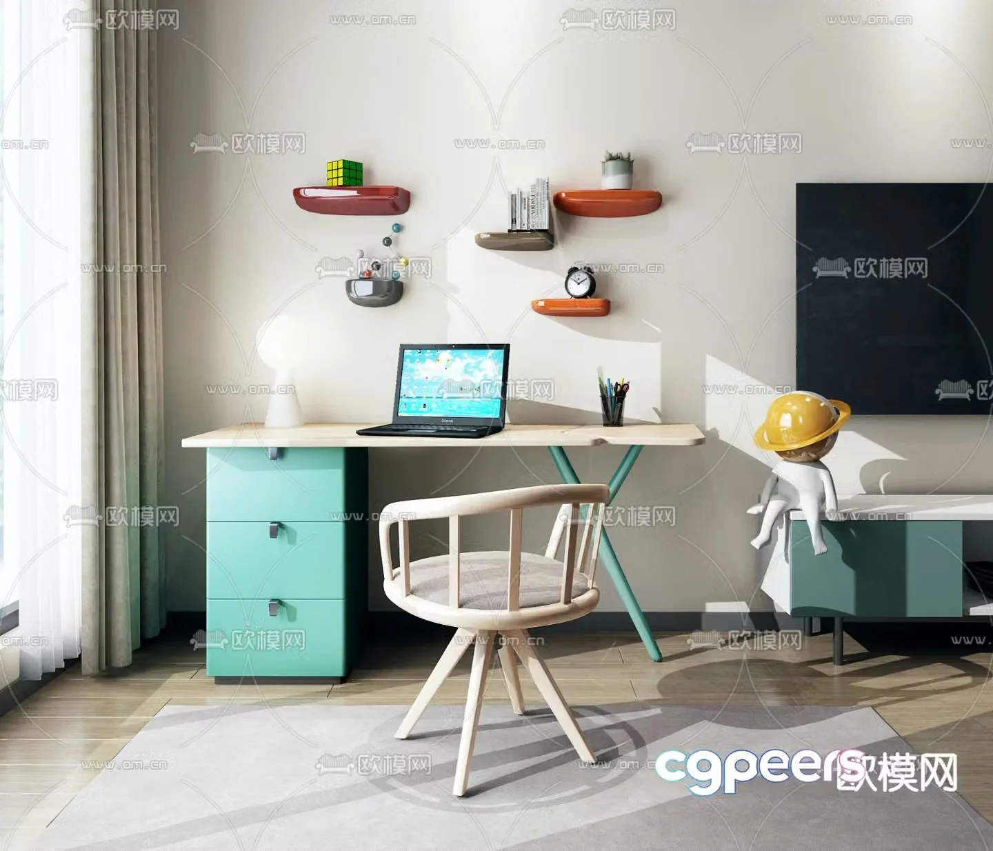Nordic children’s desk and chair 3d model