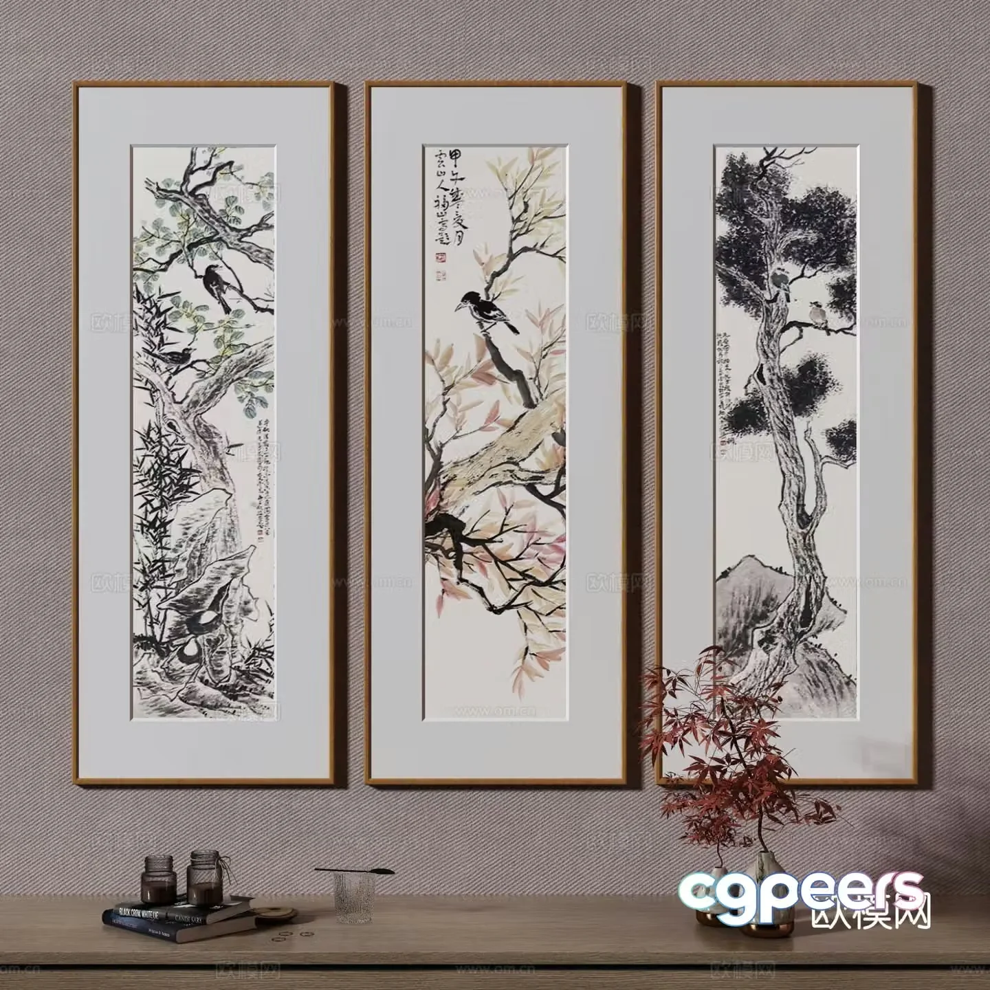 New Chinese style decorative painting ink painting flower and bird painting 3D model