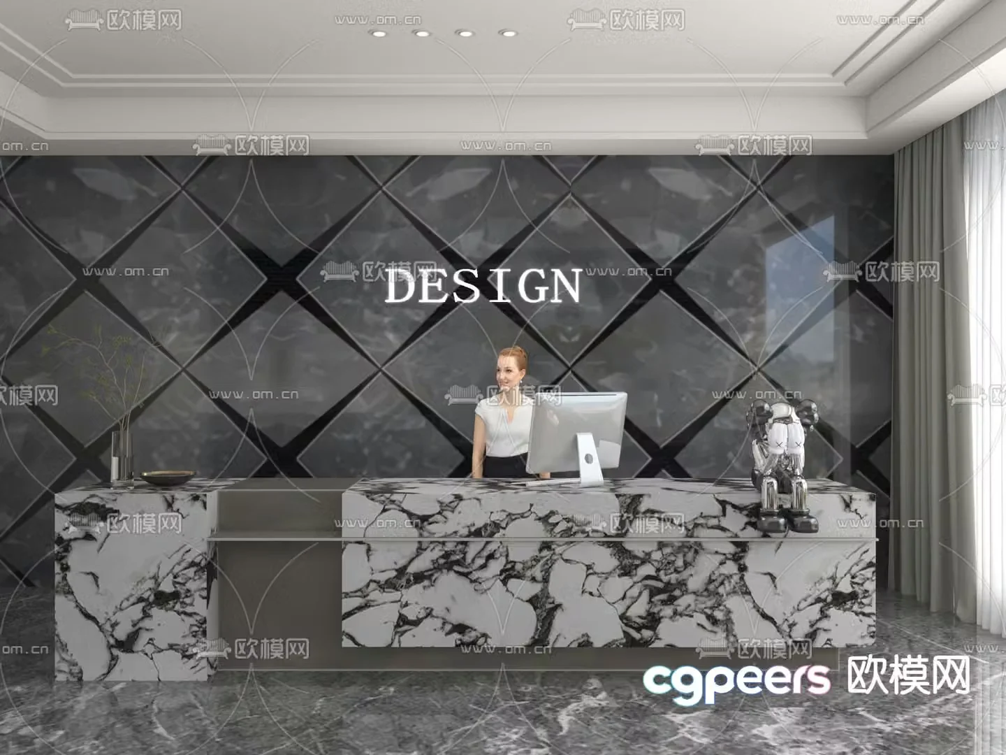 Modern front desk reception desk service desk 3d model