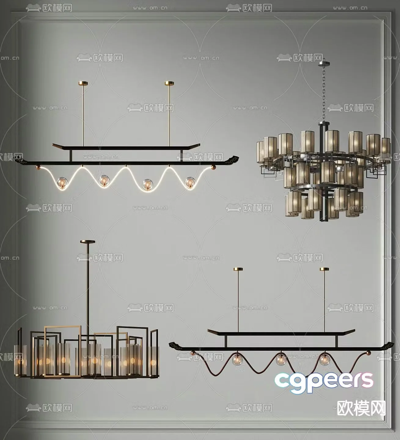 New Chinese style chandelier hall chandelier 3d model