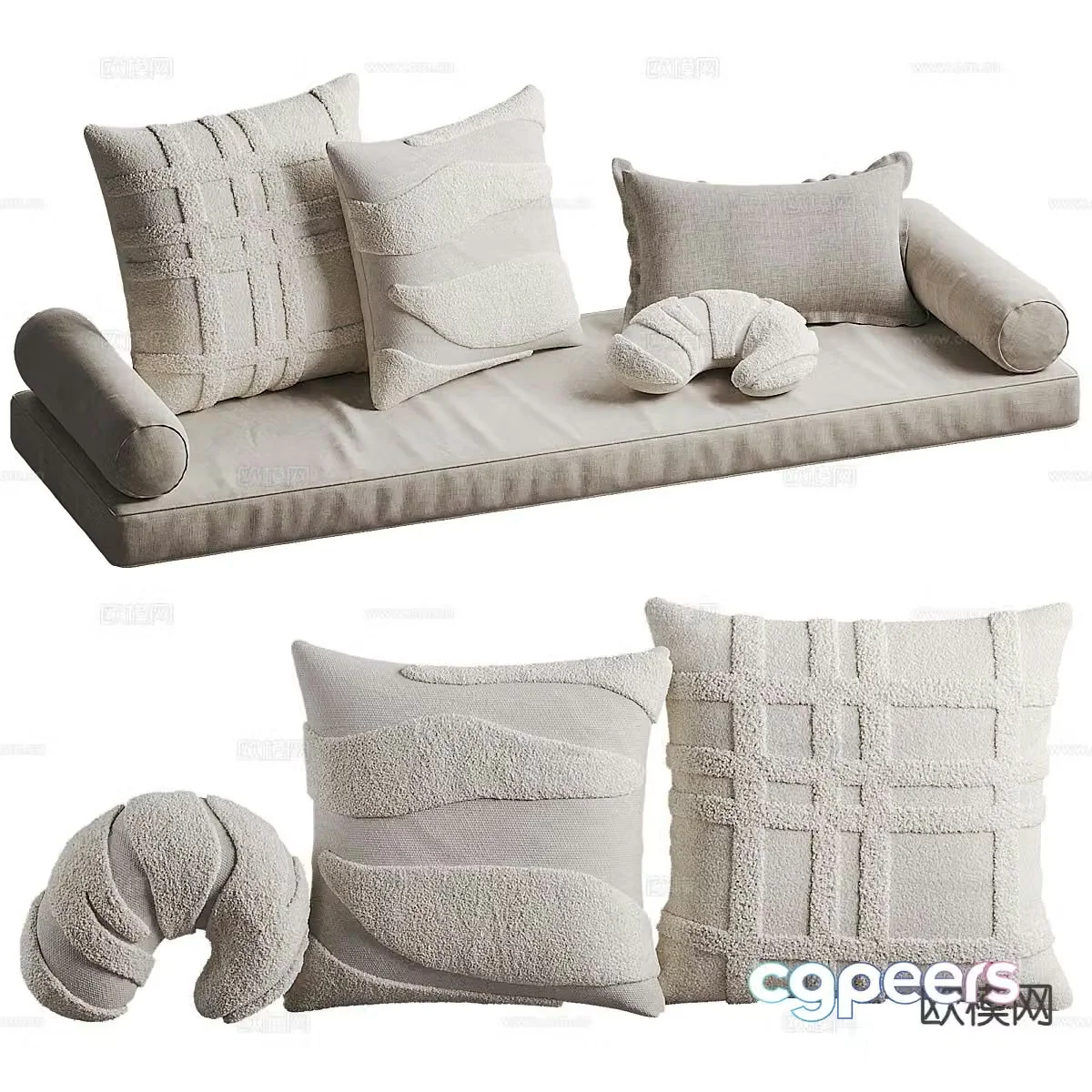 Modern bay window cushion sofa cushion cushion 3d model