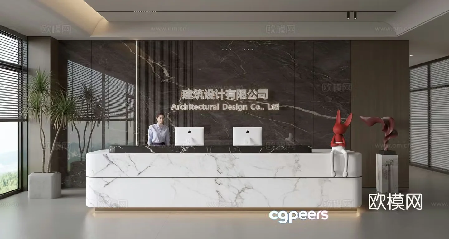 Modern company front desk reception area bar reception desk service desk company front desk background 3D model