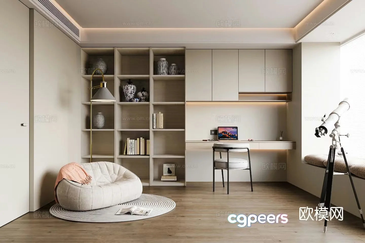 Modern study room 3d model