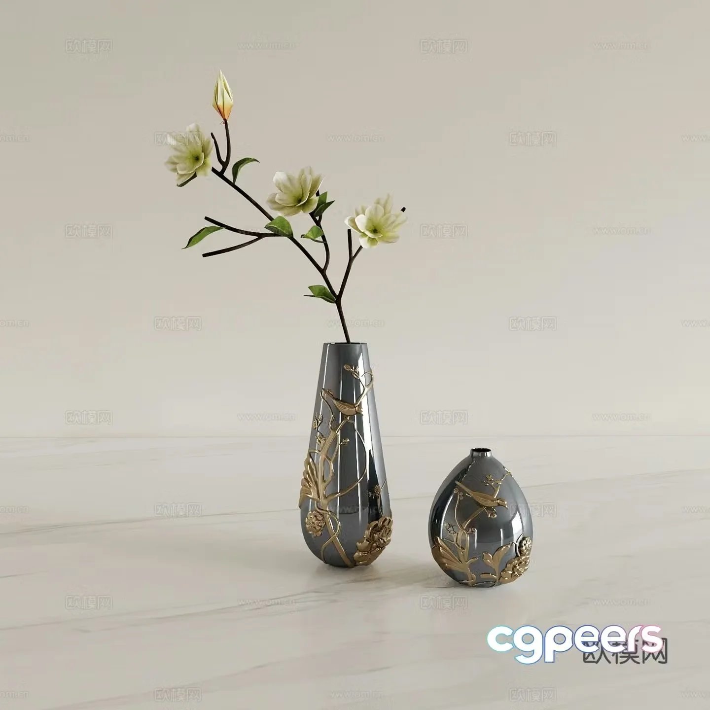 New Chinese vase flower art flower branch 3d model