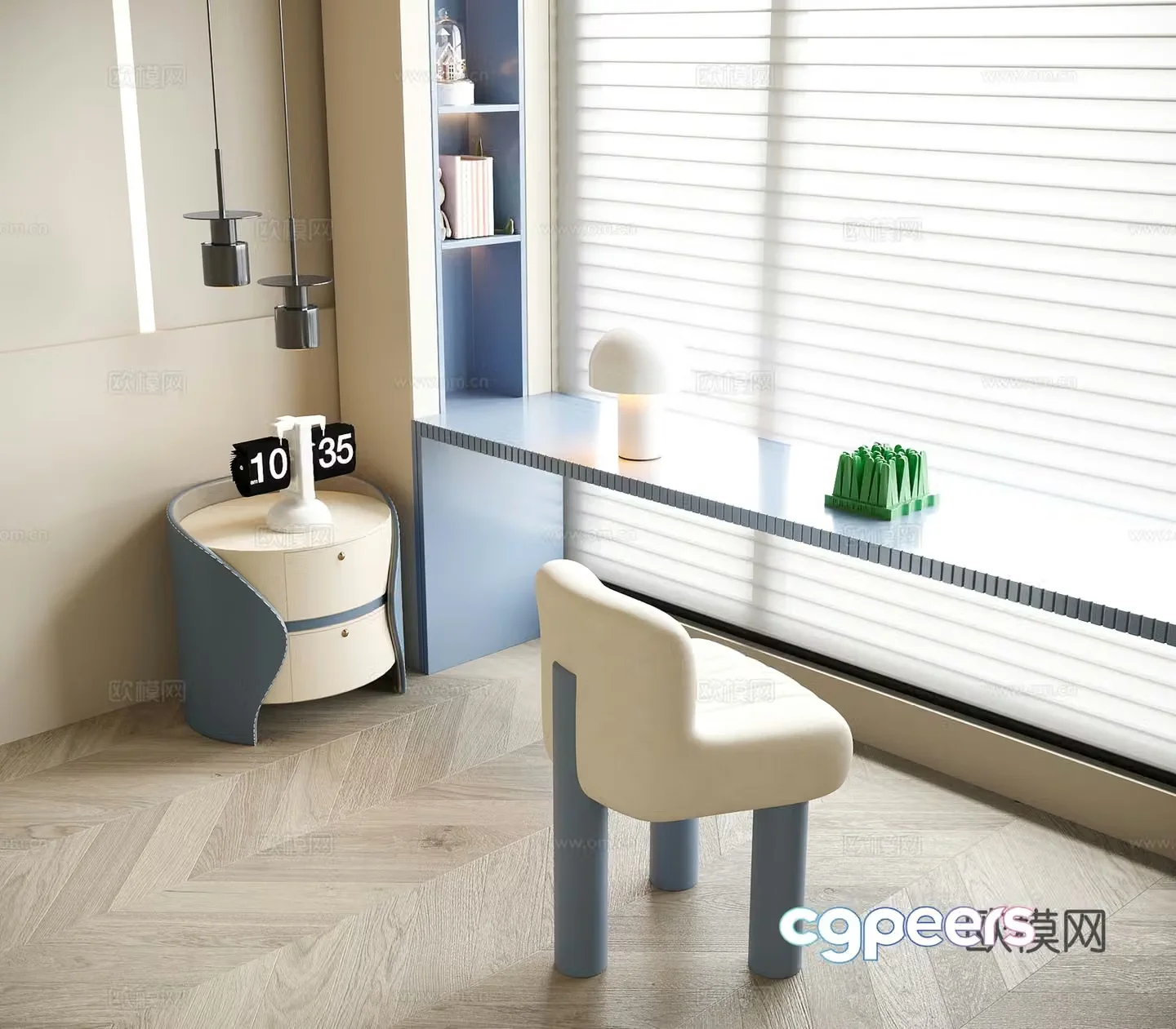 Modern children’s desk and chairs Bedroom desk and chair Children’s bedside table 3D model