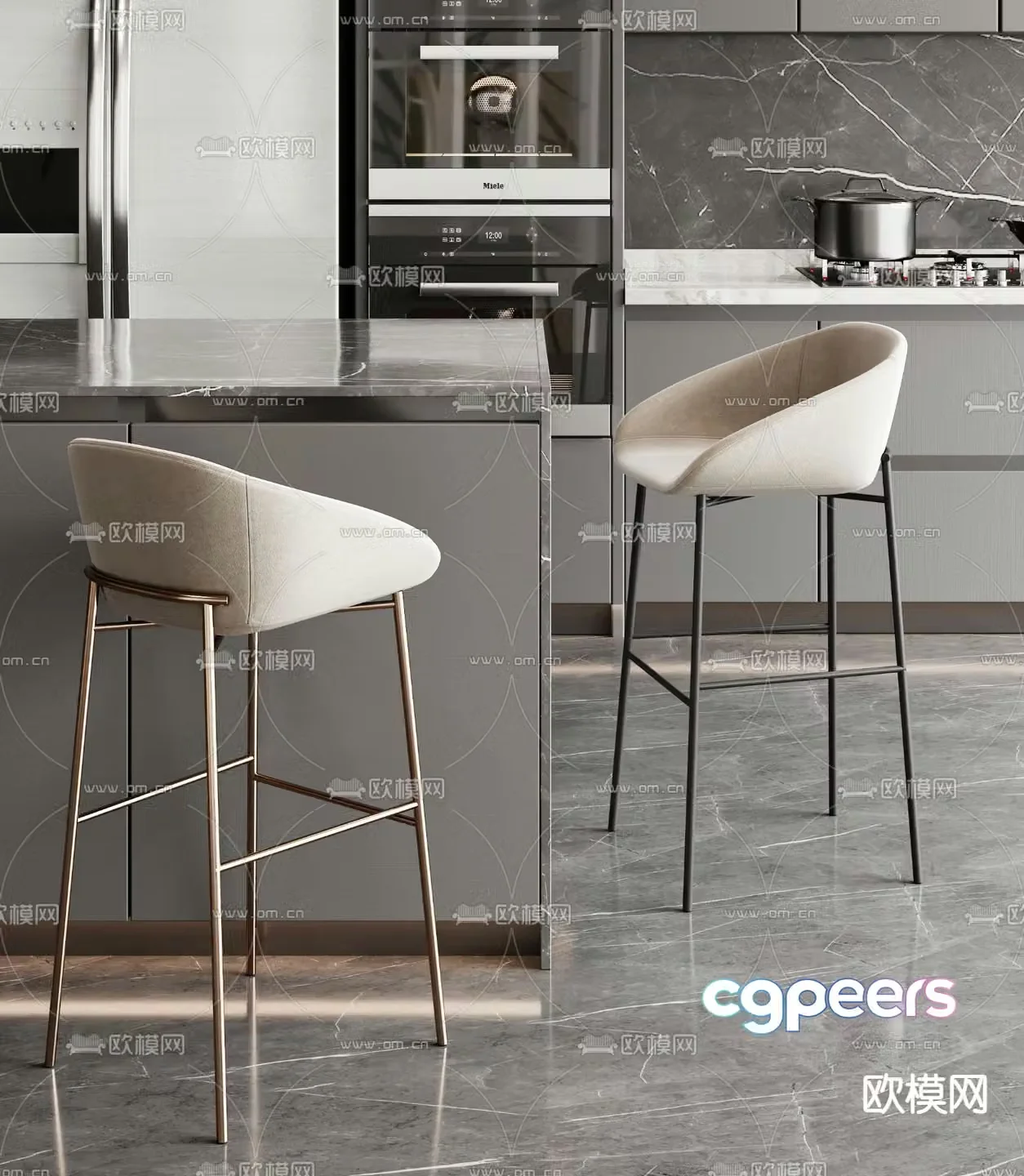Light luxury bar chair bar stool high stool 3D model