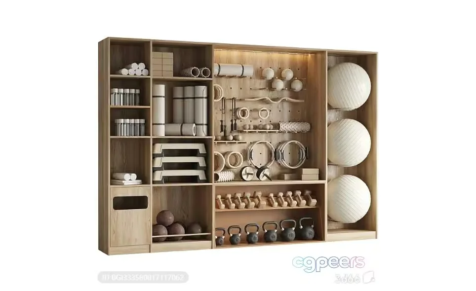Wooden Exercise Equipment Shelf 3D Model – 10216 – CORONA Render