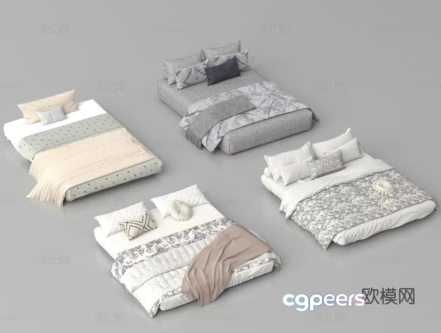 Double bed Tatami bed Bedding 3D model
