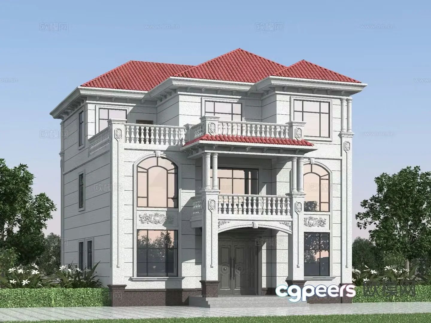 European style single-family villa appearance 3D model