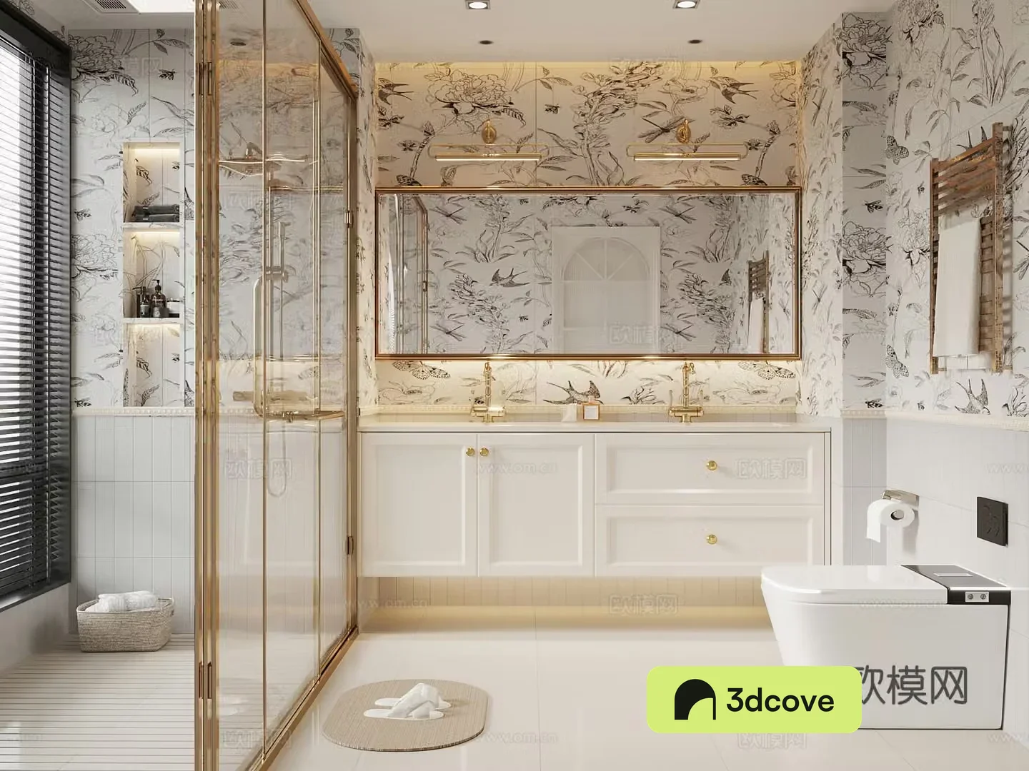bathroom French creamy bathroom cabinet toilet